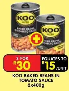 Shoprite KOO Baked Beans in Tomato Sauce 2x400g offer