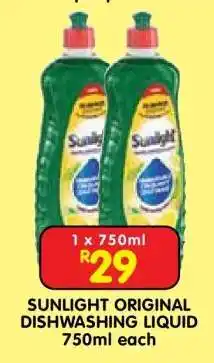 Shoprite SUNLIGHT ORIGINAL DISHWASHING LIQUID 750ml each offer