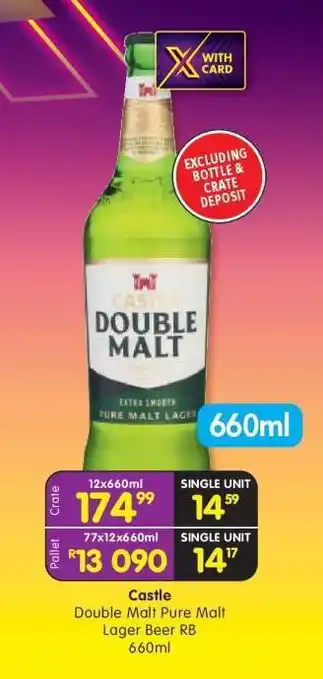 Castle Double Malt Pure Malt Lager Beer RB 660ml