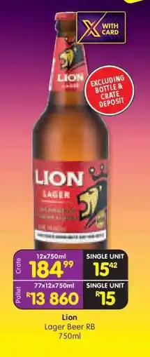 Shoprite Lion Lager Beer RB 750ml offer