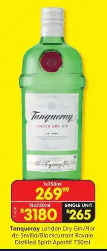 Shoprite Tanqueray London Dry Gin/Flor de Sevilla/Blackcurrant Royale Distilled Spirit Aperitif 750ml offer