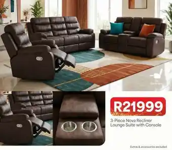 3-Piece Nova Recliner Lounge Suite with Console
