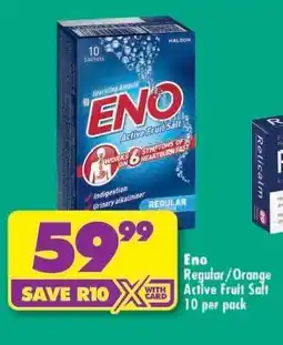 Shoprite Eno Regular/Orange Active Fruit Salt 10 per pack offer