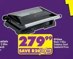 Shoprite Ottimo Black 2-Slice Stainless Steel Sandwich Press offer