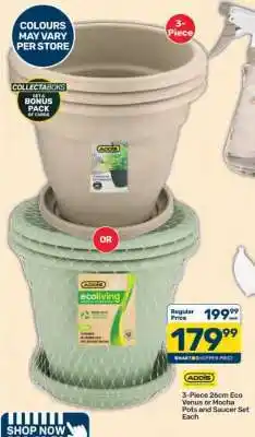 Pick n Pay 3-Piece 26cm Eco Venus or Mocha Pots and Saucer Set Each offer