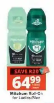 Checkers Mitchum Roll-On for Ladies/Men offer