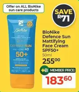 Dis-Chem BioNike Defence Sun Mattifying Face Cream SPF50+ offer
