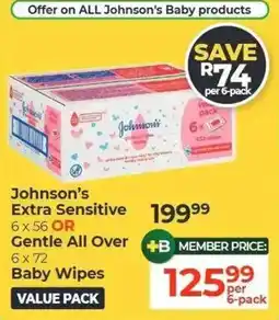 Dis-Chem Johnson's Extra Sensitive Gentle All Over Baby Wipes offer