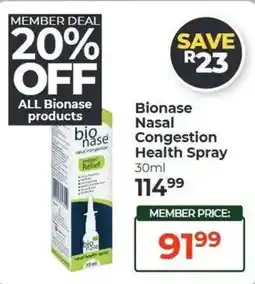 Dis-Chem Bionase Nasal Congestion Health Spray offer