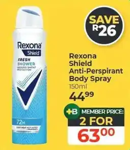 Dis-Chem Rexona Shield Anti-Perspirant Body Spray offer