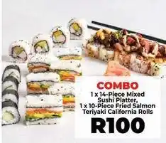 Food Lover's Market 14-piece mixed sushi platter, 10-piece fried salmon teriyaki california rolls offer