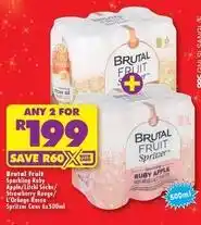 Shoprite Liquor Apple - brutal fruit sparkling ruby /litchi sèche/strawberry rouge/l'orange rossa spritzer cans offer
