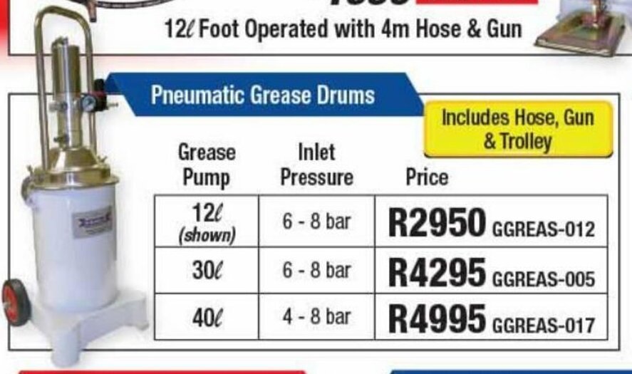 Pneumatic Grease Drums 12L offer at Adendorff Machinery Mart