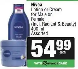 Spar Nivea Lotion or Cream offer