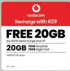 Shoprite Vodacom - free 20gb offer