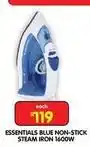 Shoprite Essentials - blue non-stick steam iron 1600w offer