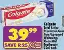 Shoprite Colgate - total active prevention gum care/advanced whitening/clean mint toothpaste offer