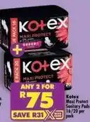 Shoprite Kotex - maxi protect sanitary pads 16/20 per pack offer