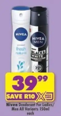 Shoprite Nivea Deodorant For Ladies/ Men All Variants offer
