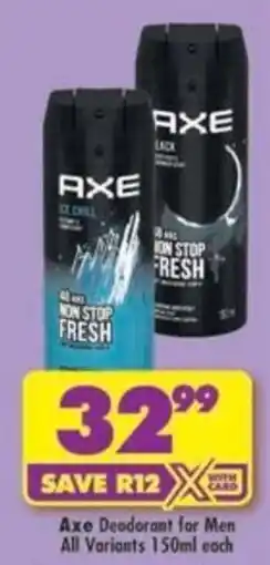 Shoprite Axe Deodorant for Men offer