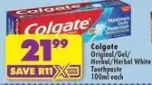 Shoprite Colgate - original/gel/herbal/herbal white toothpaste offer