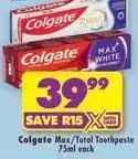 Shoprite Colgate - max/total toothpaste offer