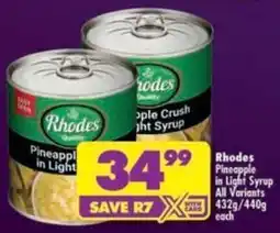 Shoprite Rhodes Pineapple in Light Syrup offer