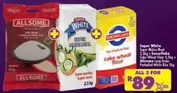 Shoprite Super White Super Maize Meal + Snowflake Cake Wheat Flour + Allsome Long Grain Parboiled White Rice offer
