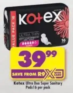 Shoprite Kotex Ultra Duo Super Sanitary Pads offer