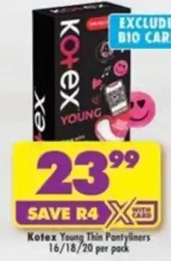 Shoprite Kotex Young Thin Pantyliners offer