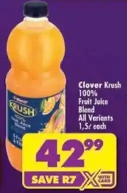 Shoprite Clover Krush 100% Fruit Juice Blend offer