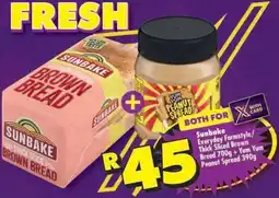 Shoprite Sunbake Everyday Farmstyle/Thick Sliced Brown Bread 700g + Yum Yum Peanut Spread 390g offer