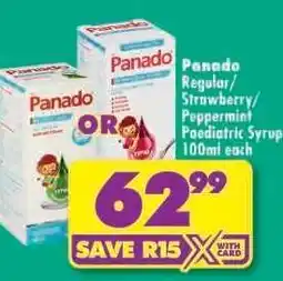 Shoprite Panado Regular/Strawberry/Peppermint Paediatric Syrup 100ml each offer