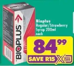 Shoprite Bioplus Regular/Strawberry Syrup 200ml offer