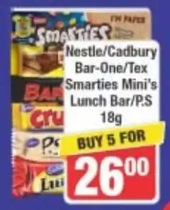 Frontline Nestle/Cadbury Bar-One/Tex Smarties Mini's Lunch Bar offer