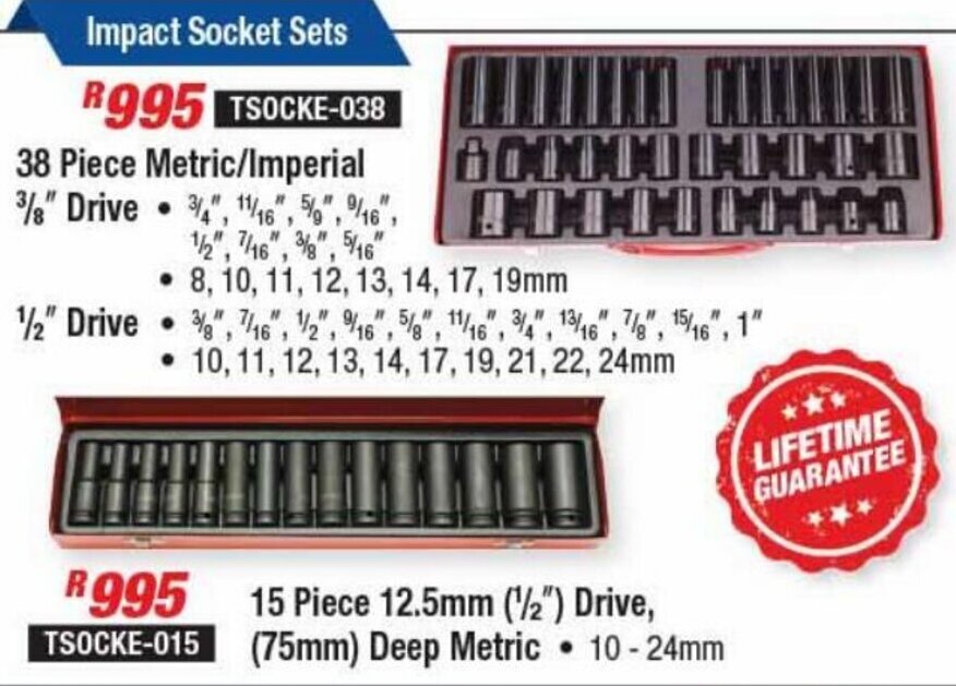 Impact Socket Set 38 Piece Metric/Imperial 3/8" Drive offer at