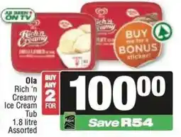 Spar Ola Rich 'n Creamy Ice Cream Tub Assorted offer