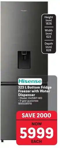 Makro Hisense 323 L Bottom Fridge Freezer with Water Dispenser offer