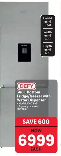 Makro DEFY 348 L Bottom Fridge/freezer with Water Dispenser offer