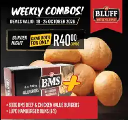 Bluff Meat Supply Bms beef & chicken value burgers + lupo hamburger buns offer