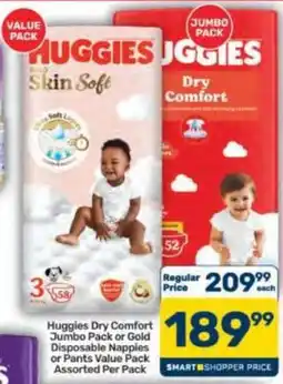 Pick n Pay Hypermarket Huggies Dry Comfort Jumbo Pack or Gold Disposable Nappies Assorted offer