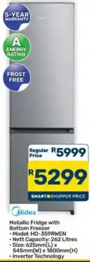 Pick n Pay Hypermarket Midea Metallic Fridge with Bottom Freezer offer