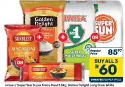 Pick n Pay Hypermarket Iwisa or Super Sun Super Maize Meal 2.5kg, Golden Delight Long Grain White offer