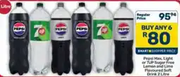 Pick n Pay Hypermarket Pepsi Max, Light or 7UP Sugar Free Lemon and Lime Flavoured Soft Drink 2 Litre offer