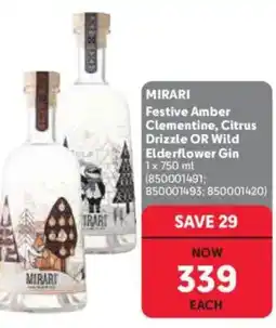 Makro’s liquor MIRARI Festive Amber Clementine, Citrus Drizzle OR Wild Elderflower Gin offer