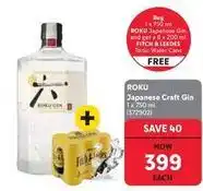 Makro Roku japanese gin 1 x 750 ml & fitch & leedes tonic water cans 6 x 200 ml offer