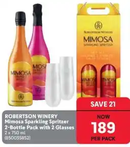 Makro ROBERTSON WINERY Mimosa Sparkling Spritzer 2-Bottle Pack with 2 Glasses offer