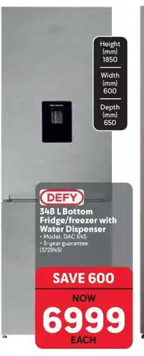 Makro DEFY 348 L Bottom Fridge/Freezer with Water Dispenser offer