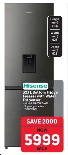 Makro Hisense 323 L Bottom Fridge/Freezer with Water Dispenser offer
