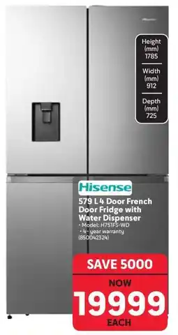 Makro Hisense 579 L 4 Door French Door Fridge with Water Dispenser offer